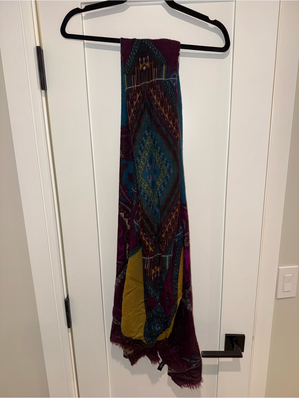 Etro Cashmere Boho Diamond Print Scarf in Purple, Blue & Mustard